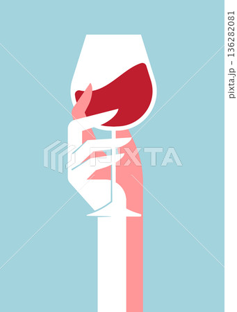 Hand holding a glass of wine vector stock illustration 136282081