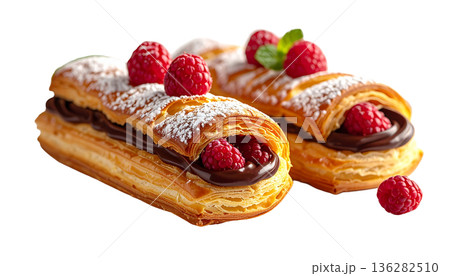 ラズベリーチョコレートのコルネッティ イタリアンペイストリーのイラスト 136282510