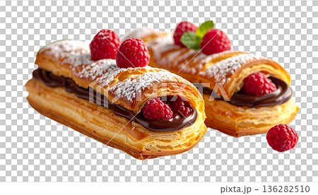 ラズベリーチョコレートのコルネッティ イタリアンペイストリーのイラスト 136282510
