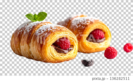 ラズベリーチョコレートのコルネッティ イタリアンペイストリーのイラスト 136282511
