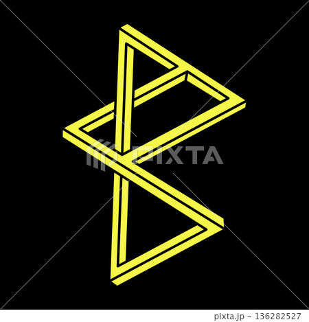 Optical illusion. Impossible shapes. Linear infinite object. Abstract eternal geometric figure. Impossible geometry sign outline, black background. Optical art. Escher paradox.  136282527
