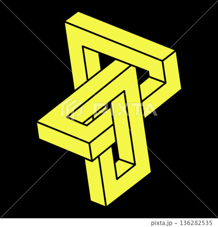 Optical illusion shapes. Abstract eternal geometric object. Impossible endless outline figure. Optical art. Impossible geometry symbol on a black background. Escher paradox. Optical illusion shapes. Abstract eternal geometric object. Impossible endless outline figure. Optical art. Impossible geometry symbol on a black background. Escher paradox. 136282535