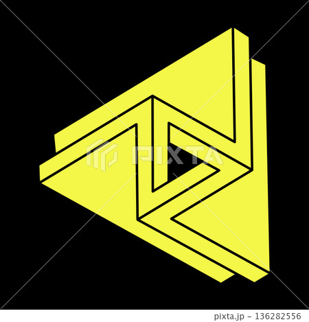 Optical illusion shapes. Abstract eternal geometric object. Impossible endless outline. Geometry symbol on a black background. Optical art figure. Escher style.  136282556