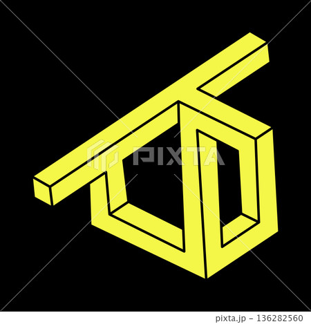 Optical illusion. Impossible shapes. Sacred geometry figure. Abstract eternal geometric object. Impossible endless outline shape. Op art. Impossible geometry shape on a black background. Escher style. 136282560