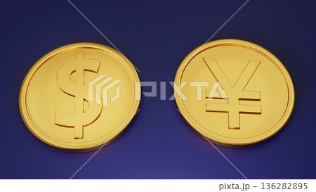 紺色背景のドルと円の金貨 通貨ペア 136282895