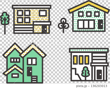 デフォルメした家と木のアイコンセット 136283013