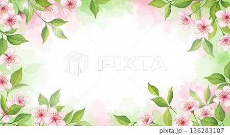 桜と新緑の水彩イラスト背景フレーム余白 桜と新緑の水彩イラスト背景フレーム余白 136283107