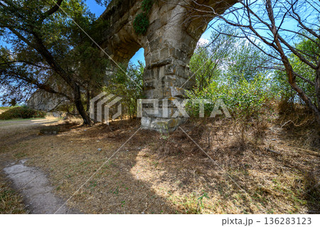 Preserved Roman Aqueduct in Park Area of Rome Preserved Roman Aqueduct in Park Area of Rome 136283123