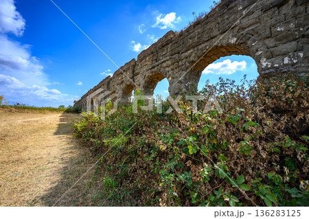Stone Arches of Roman Aqueduct in Parco degli Acquedotti 136283125