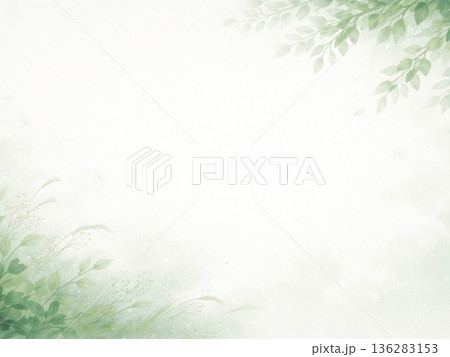 初夏の淡いグリーンが広がる水彩風フレーム背景 136283153