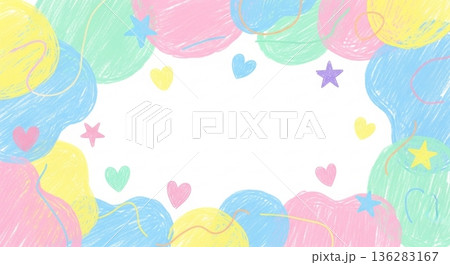 カラフル手描き風ハートと星の背景枠余白 136283167