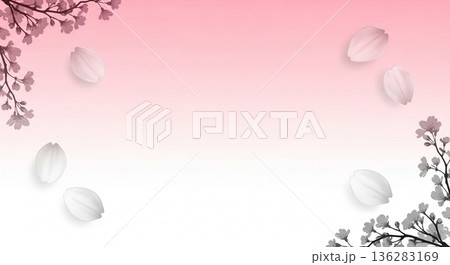 桜の花びらと枝の春色背景余白 136283169