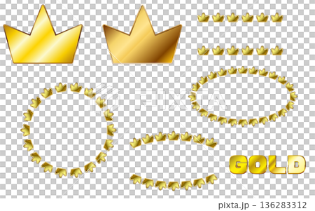 Set of round crown frames in gold color. Set of round crown frames in gold color. 136283312