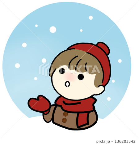 雪空を見上げる人のシンプルイラスト素材 136283342