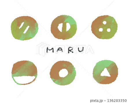 アイコンやシンボルマークとして、デザイン時に使いやすいカラフルな手描きイラスト・円形 136283350
