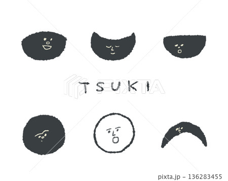 アイコンやシンボルマークとして、デザイン時に使いやすい表情豊かな手描きイラスト・月 136283455