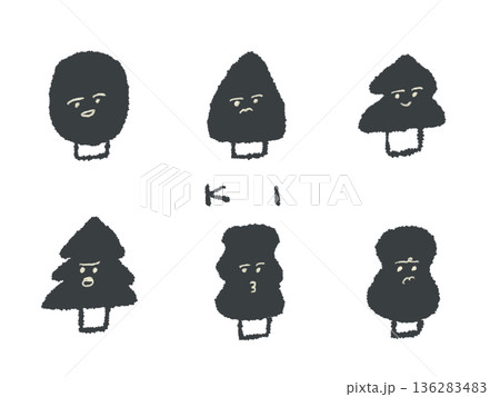 アイコンやシンボルマークとして、デザイン時に使いやすい表情豊かな手描きイラスト・木 136283483