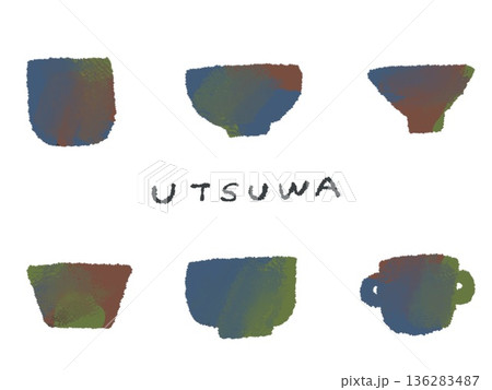 アイコンやシンボルマークとして、デザイン時に使いやすいカラフルな手描きイラスト・器 136283487