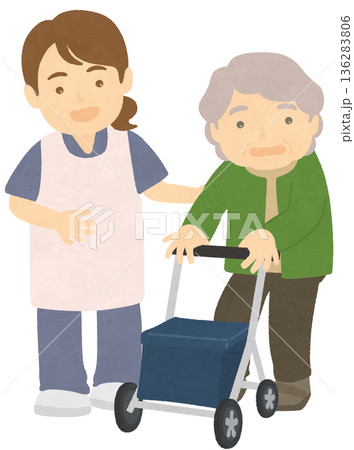 介護スタッフと高齢者 136283806