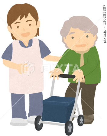 介護スタッフと高齢者 136283807