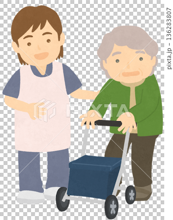 介護スタッフと高齢者 136283807