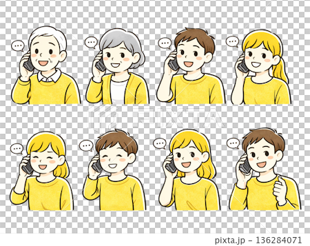 電話する家族のセット 136284071