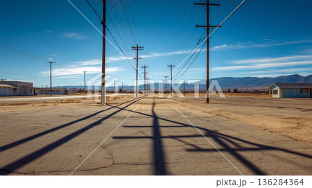 道路沿いに並ぶ電柱 道路沿いに並ぶ電柱 136284364