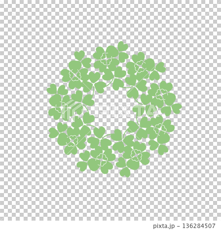 手描きのクローバーが集まった円形フレーム 手描きのクローバーが集まった円形フレーム 136284507