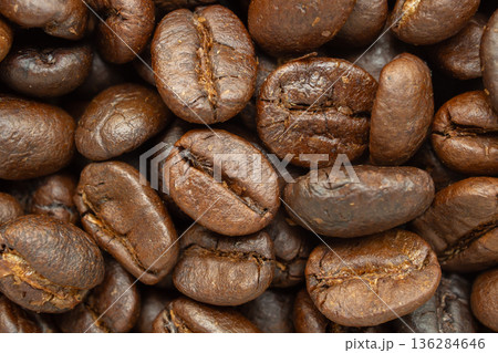 Fresh premium roasted brown Arabica coffee beans background 136284646