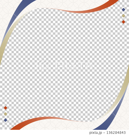 Curved simple design frame, Japanese style, Shippo pattern, background, square size 136284843