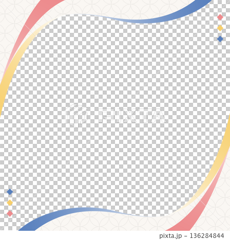 Curved simple design frame, Japanese style, Shippo pattern, background, square size 136284844