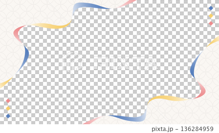 簡約弧形設計邊框，日式風格，七寶紋樣，背景，16:9 尺寸 136284959