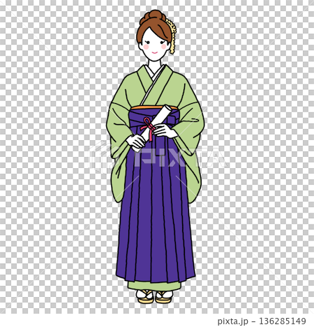 卒業証書を持つ袴姿の卒業生（女性） 136285149