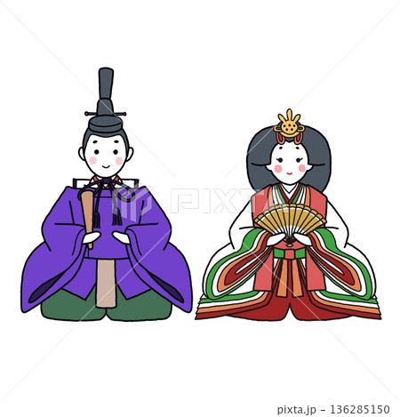手描きでシンプルな可愛い雛人形 136285150