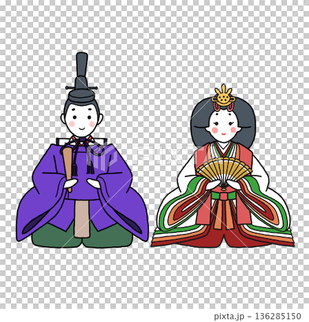 手描きでシンプルな可愛い雛人形 136285150