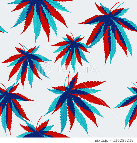 Foliage seamless pattern, various color of cannabis leaves on grey 136285219