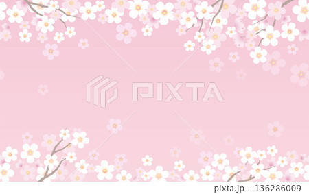 テキストスペース付き　シームレスな桜の背景イラスト 136286009