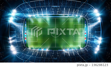 サッカー場の上空からの視点 136286123
