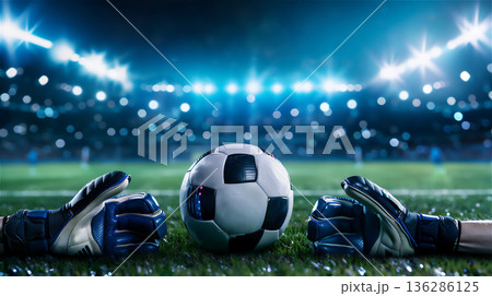 サッカーのボールとゴールキーパーの手 サッカーのボールとゴールキーパーの手 136286125