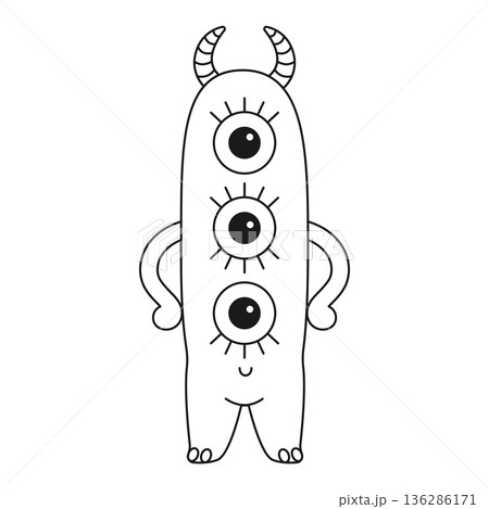 Cute cartoon monster. Coloring page. Outline vector illustrations isolated on a white background 136286171