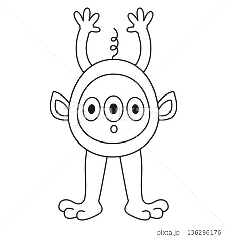 Cute cartoon monster. Coloring page. Outline vector illustrations isolated on a white background 136286176