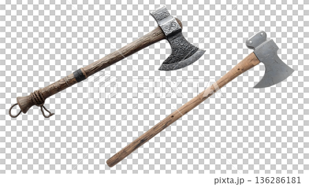 白色背景上的中世紀斧頭 136286181