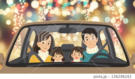イルミネーション輝く夜に家族でお出かけ 136286281