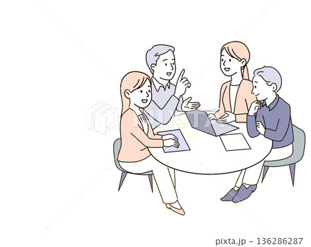 コピースペース付きの多様なビジネスチーム会議のイラスト 136286287