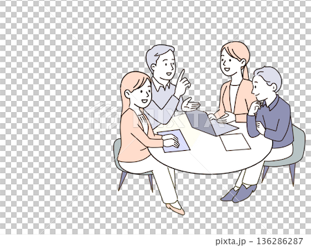 コピースペース付きの多様なビジネスチーム会議のイラスト 136286287