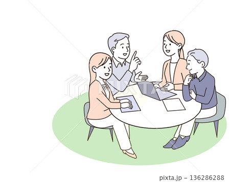 コピースペース付きの多様なビジネスチーム会議のイラスト 136286288