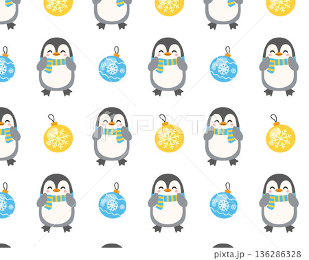 Seamless Christmas pattern. Cute penguins. Isolated background. Vector illustration Seamless Christmas pattern. Cute penguins. Isolated background. Vector illustration 136286328