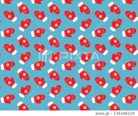 Seamless pattern. Christmas red mittens. Isolated background. Vector illustration 136286329