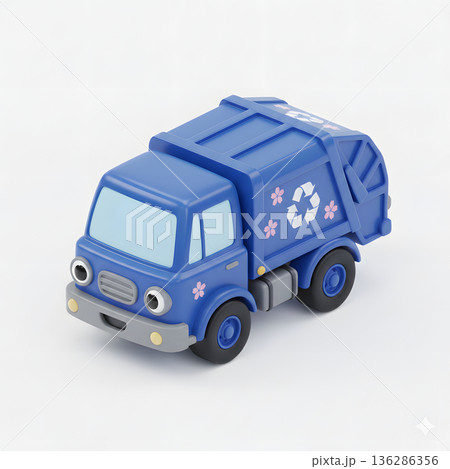リサイクルマーク付きのかわいいゴミ収集車 136286356