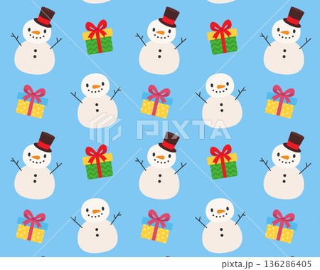 Seamless Christmas pattern. Cute snowmen. Isolated background. Vector illustration 136286405